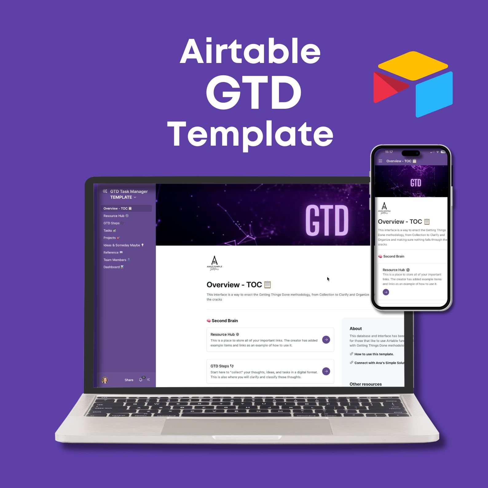 Airtable GTD Template image of computer and iphone