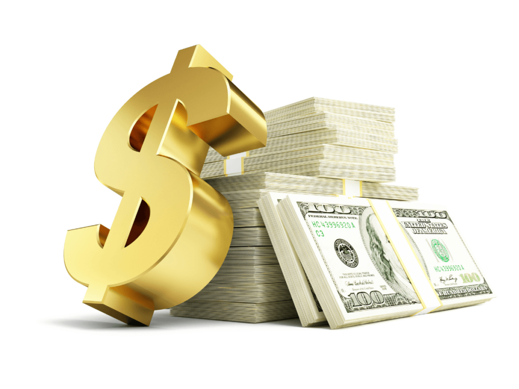 Financial dollar sign and paper dollars